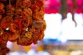 Dried fruits hangind in a shop in Istanbul