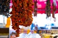 Dried fruits hangind in a shop in Istanbul