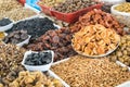 Dried fruits and nuts on local food market in Tashkent, Uzbekistan Royalty Free Stock Photo