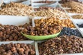 Dried fruits and nuts on local food market in Tashkent, Uzbekistan Royalty Free Stock Photo