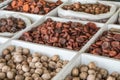 Dried fruits and nuts on local food market in Tashkent, Uzbekistan Royalty Free Stock Photo