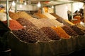 Dried fruits and nuts on market stall. Conceptual image shot Royalty Free Stock Photo