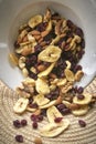 Dried fruits and nuts top view background Royalty Free Stock Photo