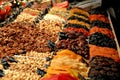 Dried fruits and sweets.