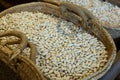 Dried ganxet bean in baskets in grocery shop Royalty Free Stock Photo