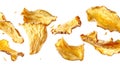 Dried ginger chips falling and flying on transparent background Royalty Free Stock Photo