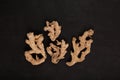 Dried ginger root on dark background. Ginger is ground and used as spice in cooking and folk medicine