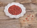 Dried goji berries in white bowl Royalty Free Stock Photo