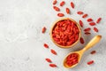 Dried goji berries in a wooden bowl Royalty Free Stock Photo