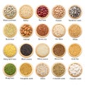 Dried grains, peas and rice collection with titles.