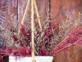 Dried grass on old brown wood with vintage style, Fresh colors of Hay flower for decoration Royalty Free Stock Photo