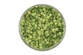Dried green peas in a glass container Royalty Free Stock Photo