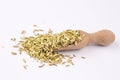 Dried herb, fennel seeds isolated, top view Royalty Free Stock Photo