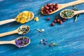Dried herbs, flowers and berries for herbal tea. Top view, Royalty Free Stock Photo