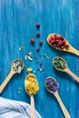 Dried herbs, flowers and berries for herbal tea. Top view, Royalty Free Stock Photo