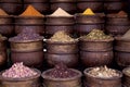 Dried herbs flowers spices in the Marrakesh