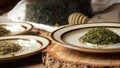 Dried Herbs on Rustic Plates Royalty Free Stock Photo