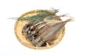 Dried Horse mackerel on a bamboo colander