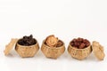 Dried Jujube, Bael Fruit and Rosella  on a white background. Royalty Free Stock Photo