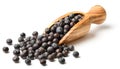 Dried juniper berries in the olive wooden scoop Royalty Free Stock Photo