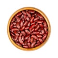 Red kidney beans, dried common kidney beans, in a wooden bowl