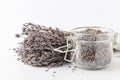 Dried lavander bouquet on white background, copy space Royalty Free Stock Photo