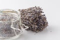 Dried lavander bouquet on white background, copy space Royalty Free Stock Photo