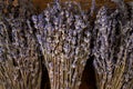 Dried lavender bunch on wooden table. Royalty Free Stock Photo