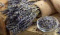 Dried lavender bunch on a wooden table Royalty Free Stock Photo