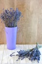 Dried lavender in metal vase Royalty Free Stock Photo