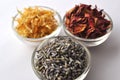 Dried lavender, rose and calendula in a clear glass bowl Royalty Free Stock Photo