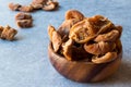 Dried Leaf Apricots in wooden Bowl / Yaprak Kayisi Royalty Free Stock Photo