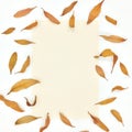 Dried leaves autumn square composition. Mock up, top view, flat lay in white background for inspirational quotes.