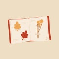 Dried leaves and flowers scrapbooking icon. Cozy autumn vibes. Herbarium book, craftwork concept. Vector illustration 