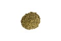 Dried leaves of yerba mate tea heap isolated on white background. nutrition. Traditional tea in South-America