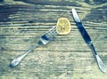 The dried lemon, knife and fork set