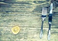 The dried lemon, knife and fork set