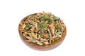 Dried lemongrass leaves in wooden bowl. Royalty Free Stock Photo