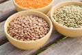 Dried lentils in the clay dishes