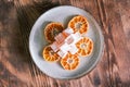 Dried mandarin or tangerine slices with mandarin flavored Turkish delight on a wooden table. Seferihisar local flavors. Dried