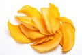 Dried mango slices on white background