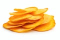 Dried mango slices on white background