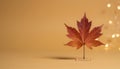 Dried maple leaf on neutral studio background autumn minimalism for creative designs Royalty Free Stock Photo