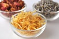 Dried marigold calendula petals with lavender and rose Royalty Free Stock Photo