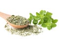 Dried marjoram isolated on white background, fresh marjoram o oregano leaves