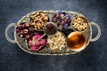 Dried medical healing herbs and herbal tea