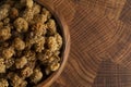 Dried Mulberries on a Butchers Block Royalty Free Stock Photo