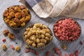 Dried mulberries, physalies and goji berries