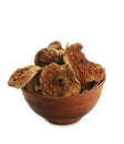 Dried mushrooms isolated over white Royalty Free Stock Photo