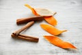 Dried orange peel and cinnamon sticks Royalty Free Stock Photo